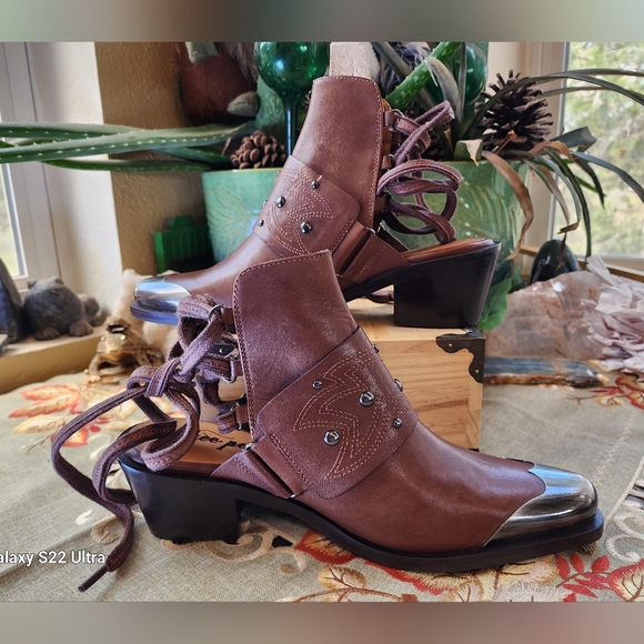 Free People Shoes - NWOT Free People Brown Lace-Up Boots with Silver Accents